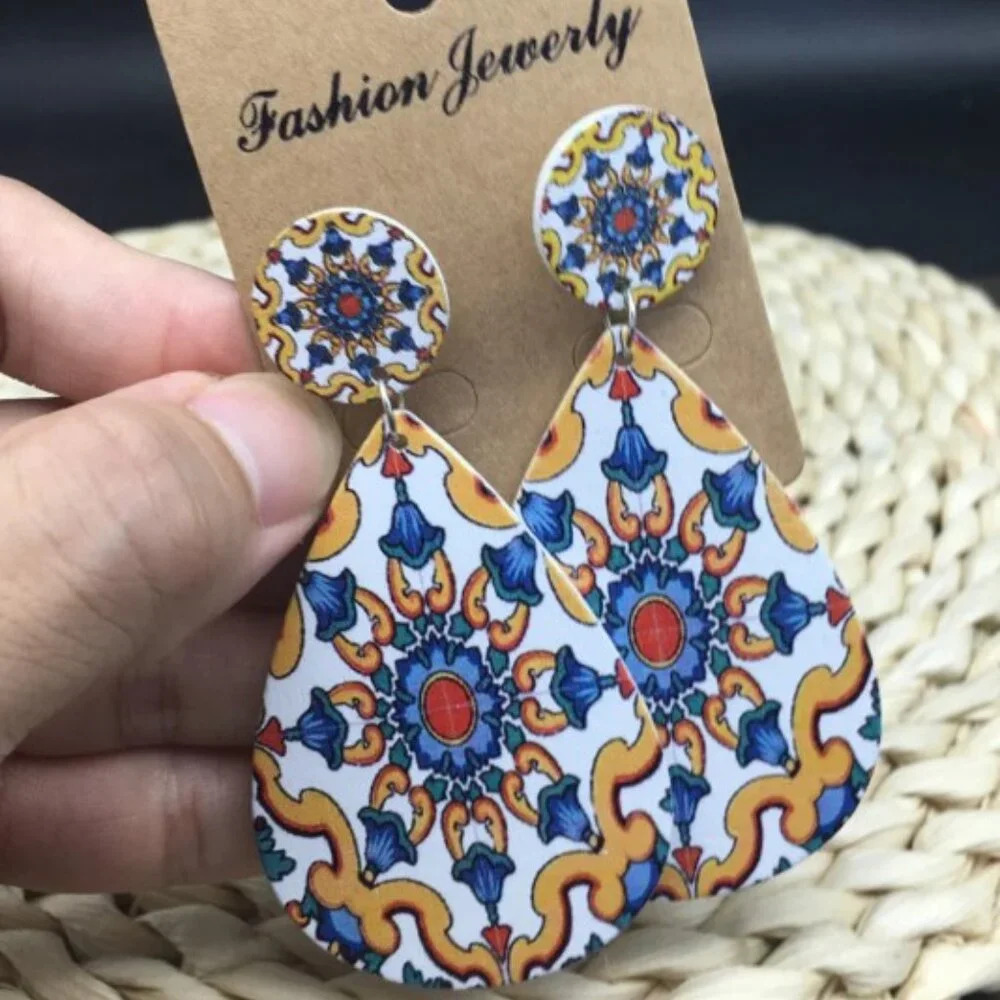 NWT 2 Pairs! Colorful Italian Milanese Designed Wooden Waterdrop Earrings